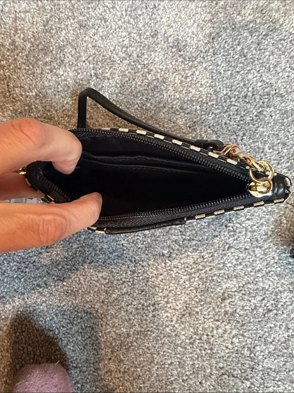 Coach Black and Cream Woven Wristlet